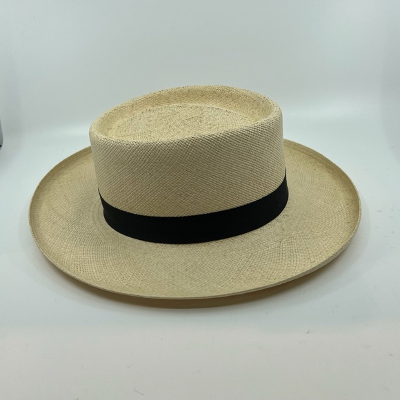 Unisex Classic Wide Brim Straw Panama Fedora with Black Grosgrain Band Medium main image 14